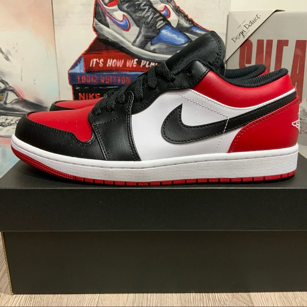 New Jordan 1 Low Bred Toe 2021 553558-612 Men's Shoe Size 9.5
